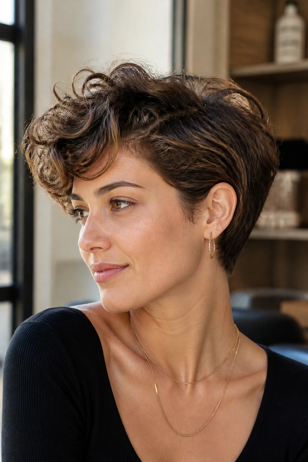 Portrait of a real woman with Pixie Bob with Long Top in natural light