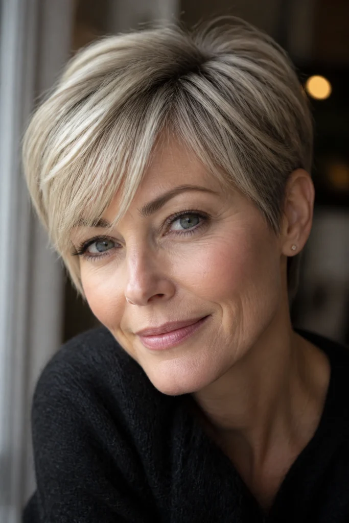 20 Fine Pixie Cuts for Women Over 40 with Side-Swept Bangs