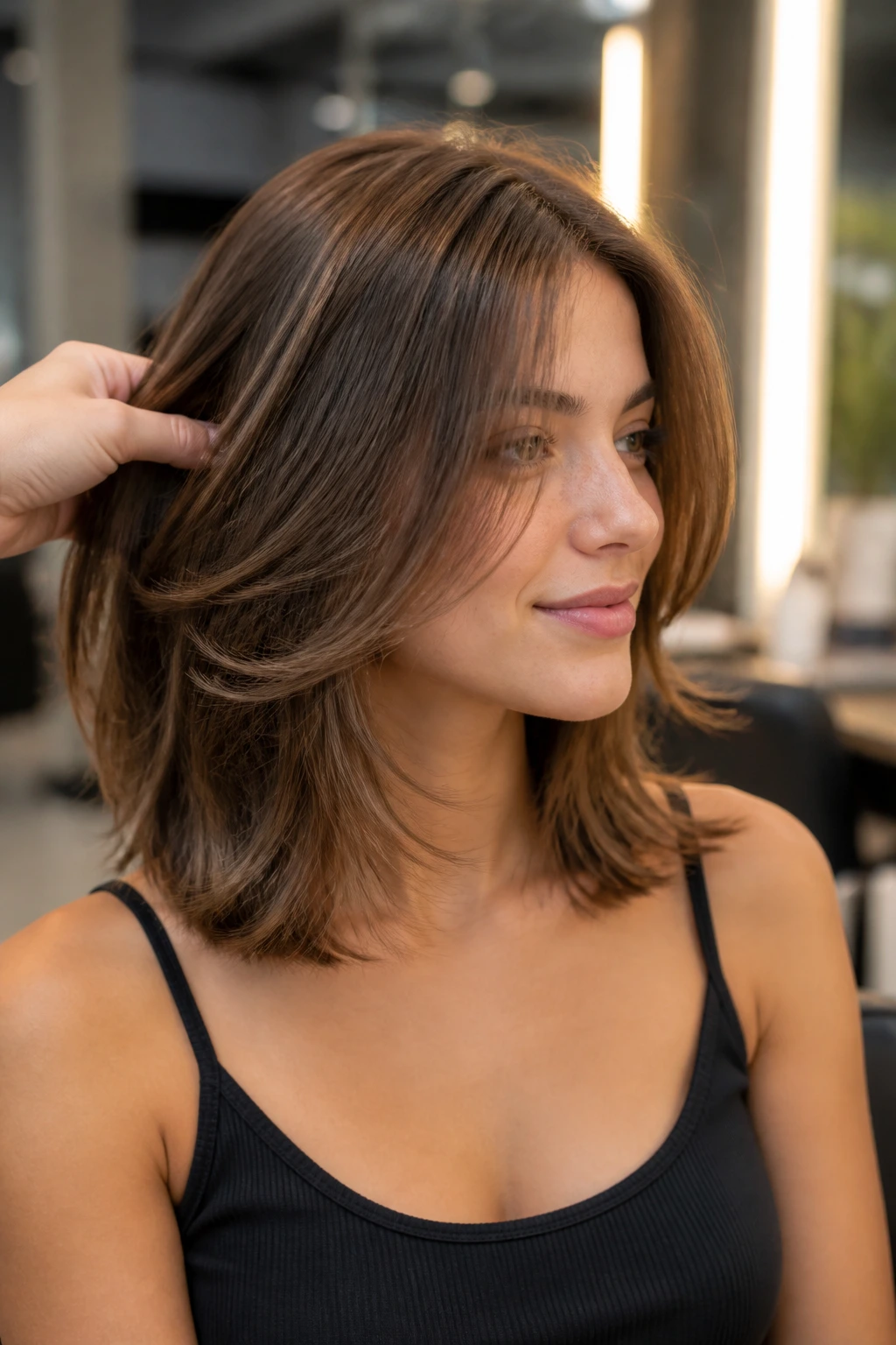 Close-up of real person's hair showing angled ends from point cutting
