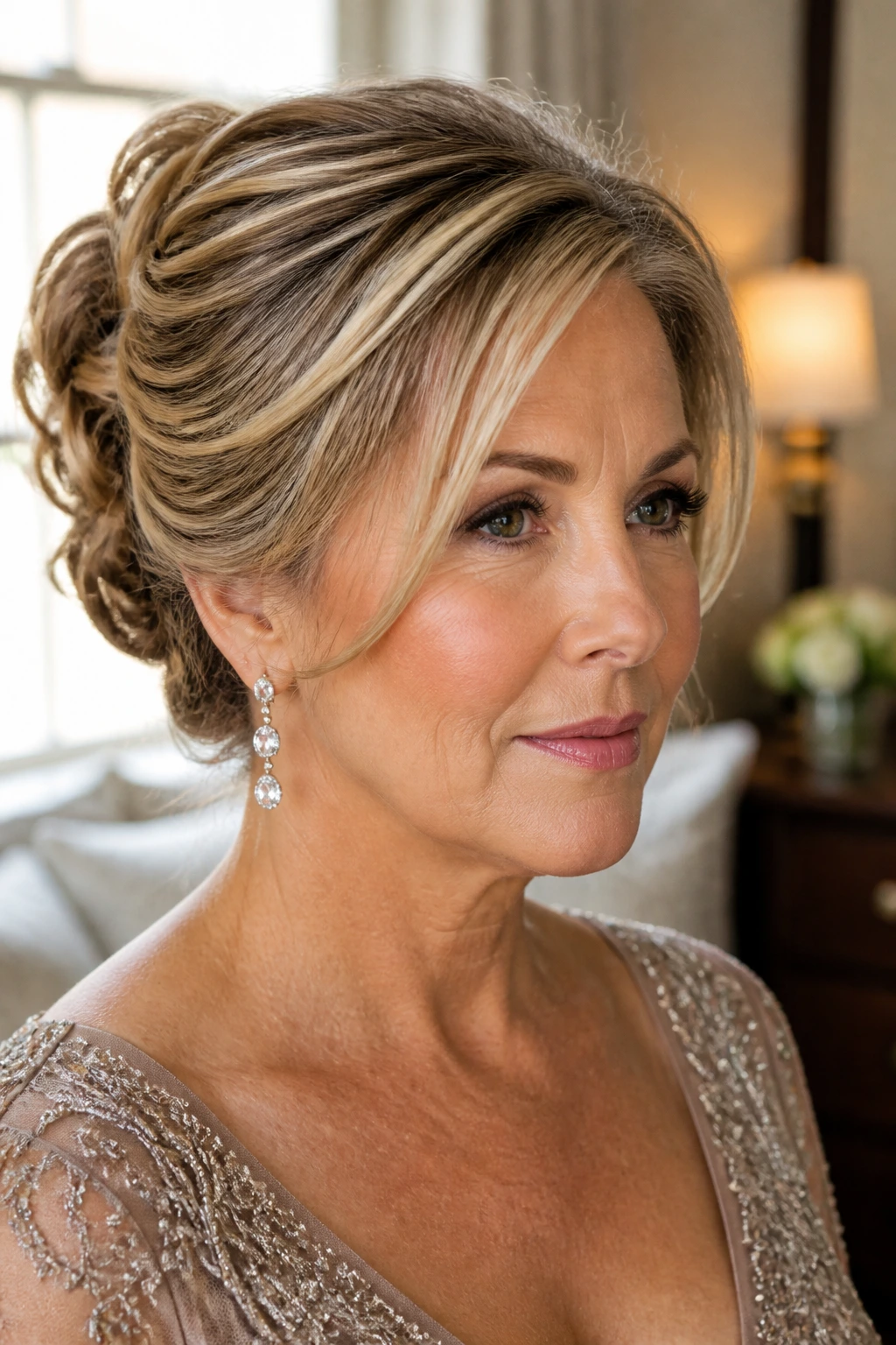 Close-up portrait of a real woman with a polished hairstyle providing a clear facial outline for ceremony photos