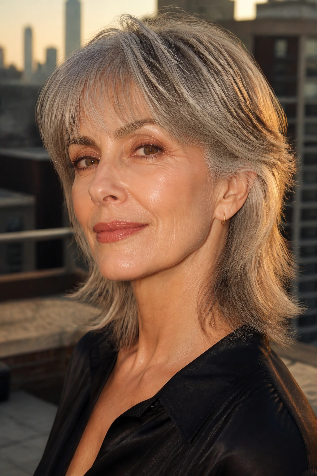 Portrait of a real woman with a polished soft mullet