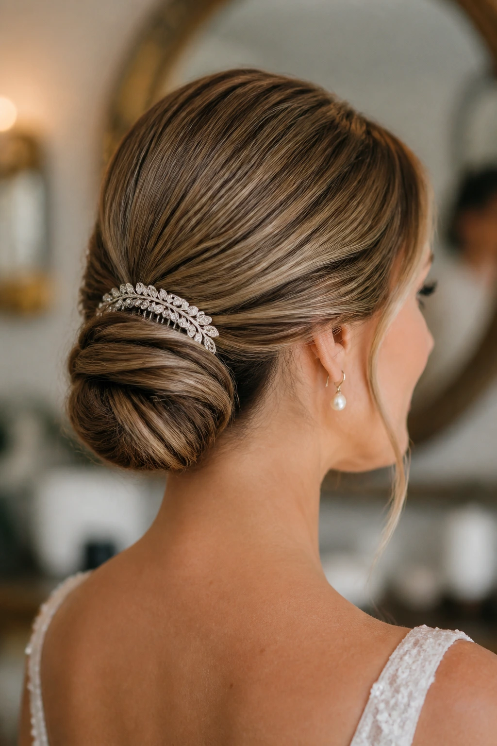 Bride with polished twist and decorative comb