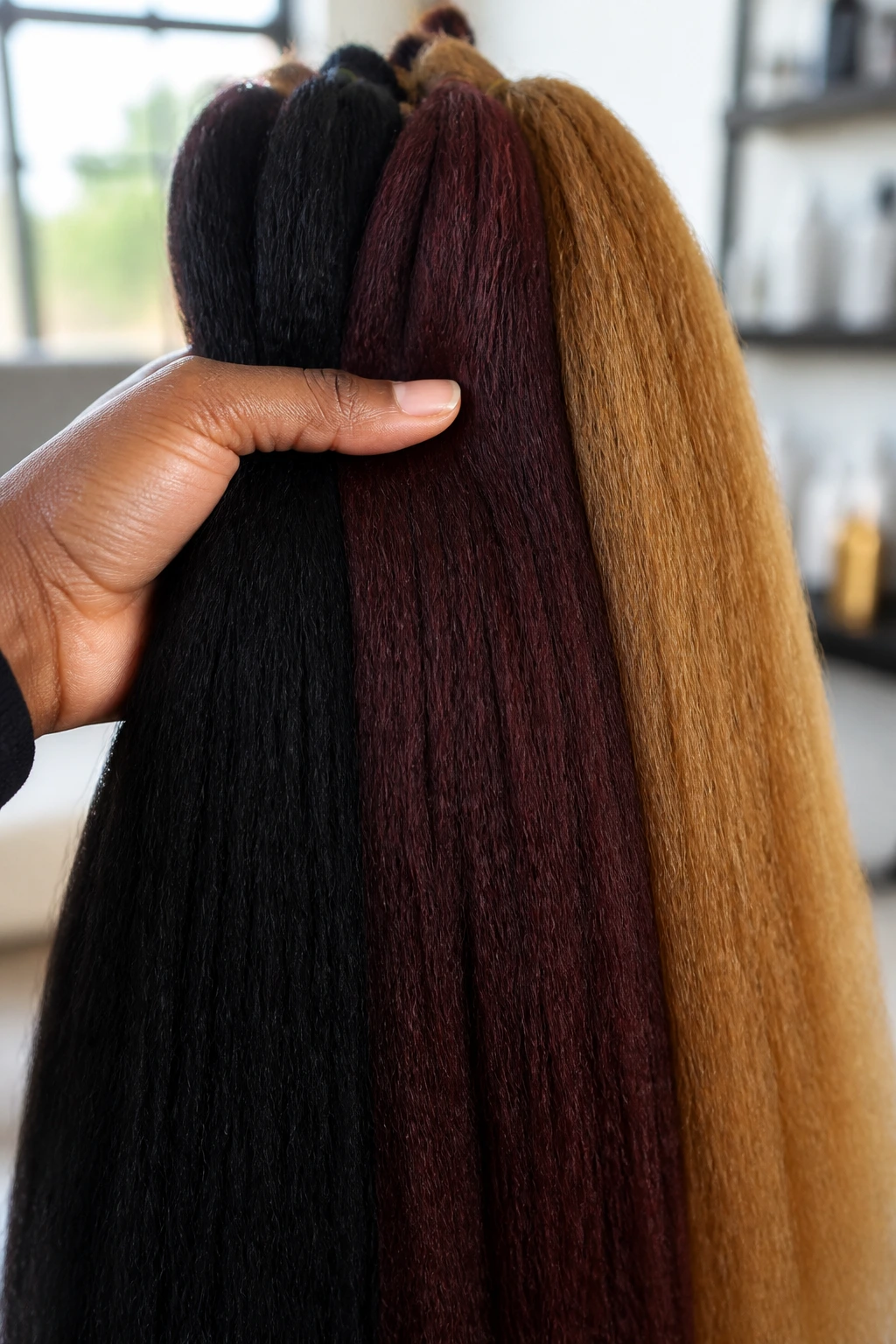 Close-up of pre-stretched braiding hair texture and color.
