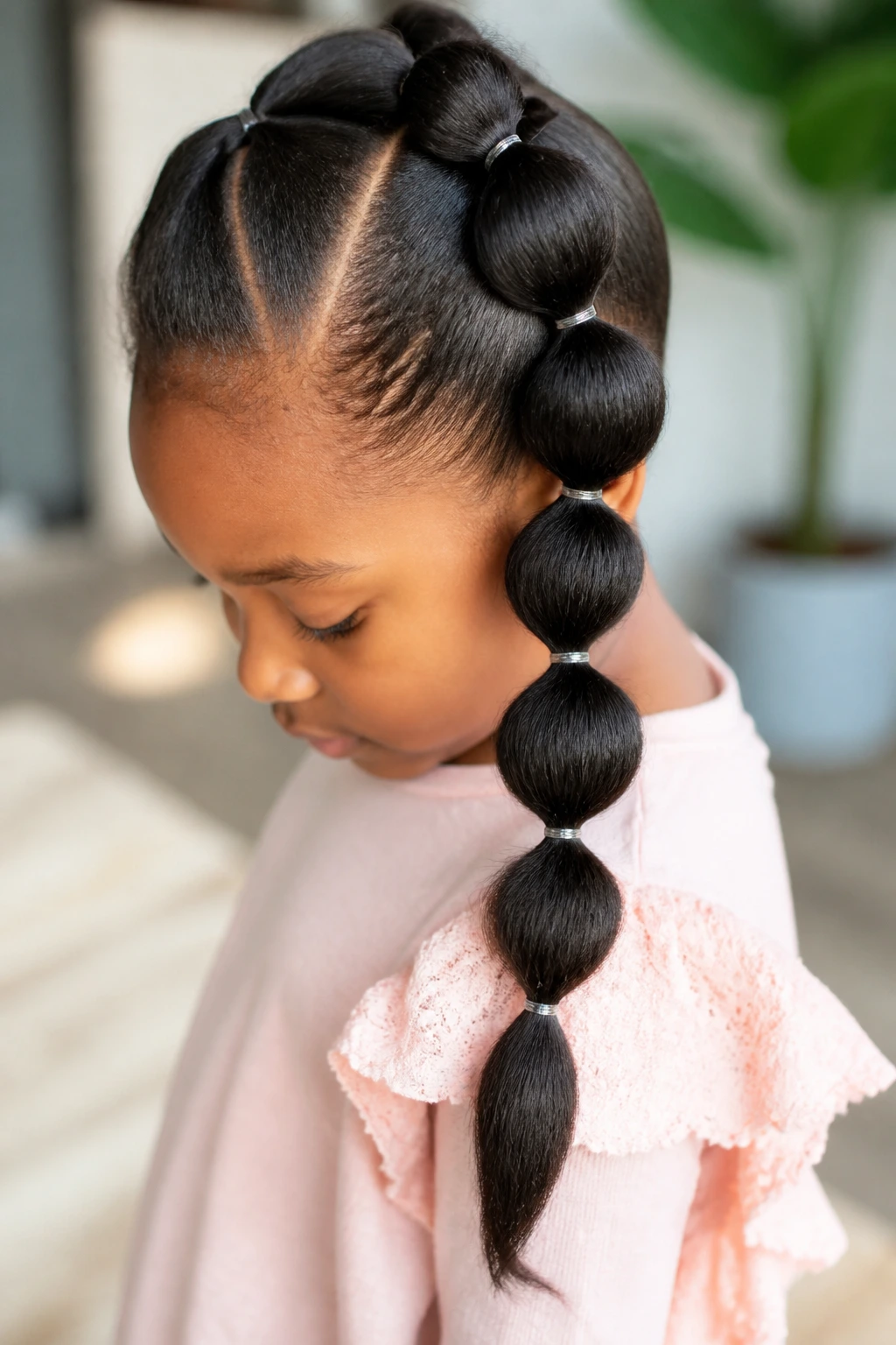 Close-up of a real child with a pull-through faux braid
