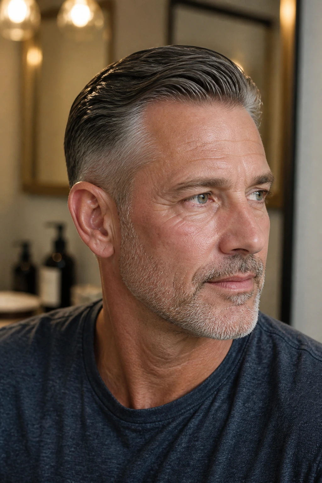 Man with quick styled taper haircut in a five minute routine