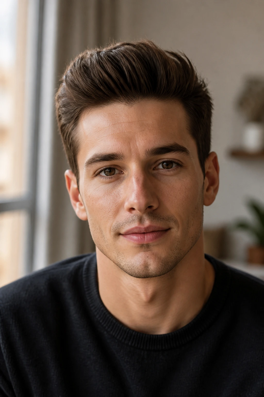 Portrait of real person with wearable quiff in natural light