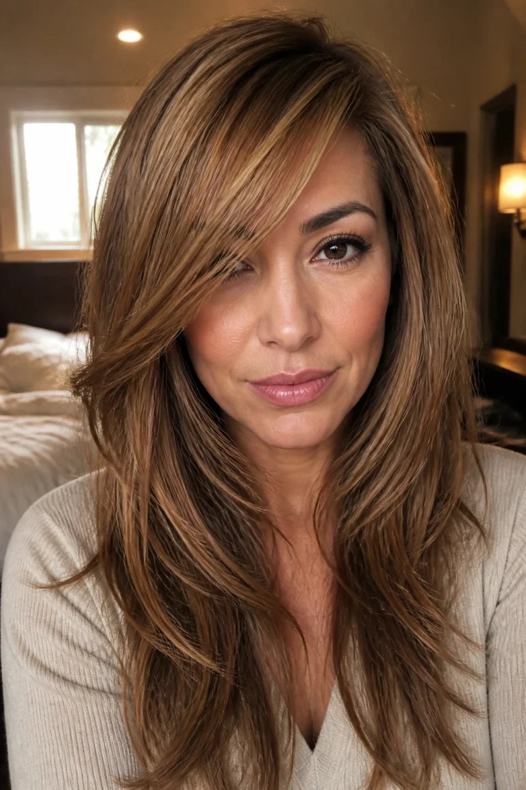 25 Face-Framing Layers for Round Faces with Side-Swept Bangs