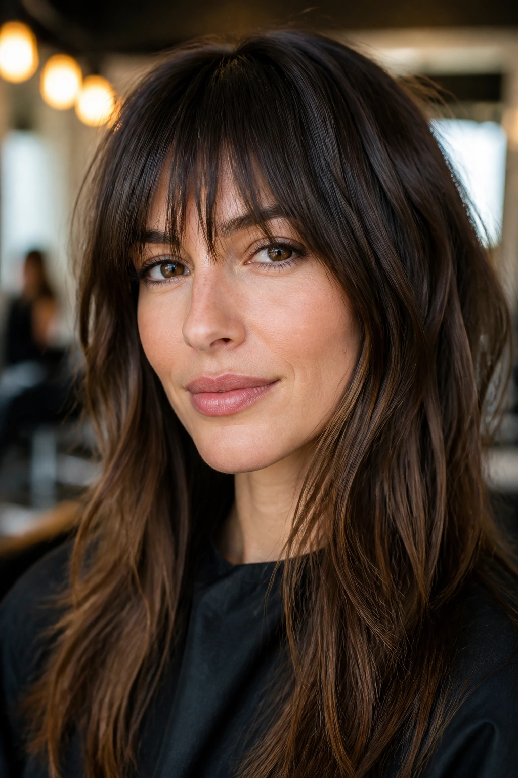 Portrait of woman with brow-grazing razor fringe