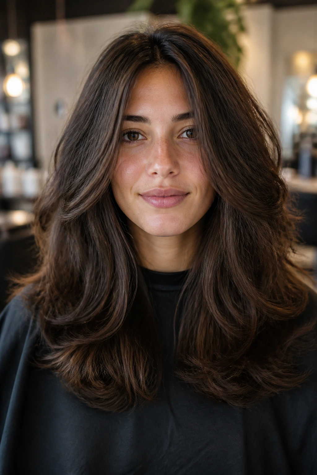 Real person close-up with dense hair showing razor-textured layers