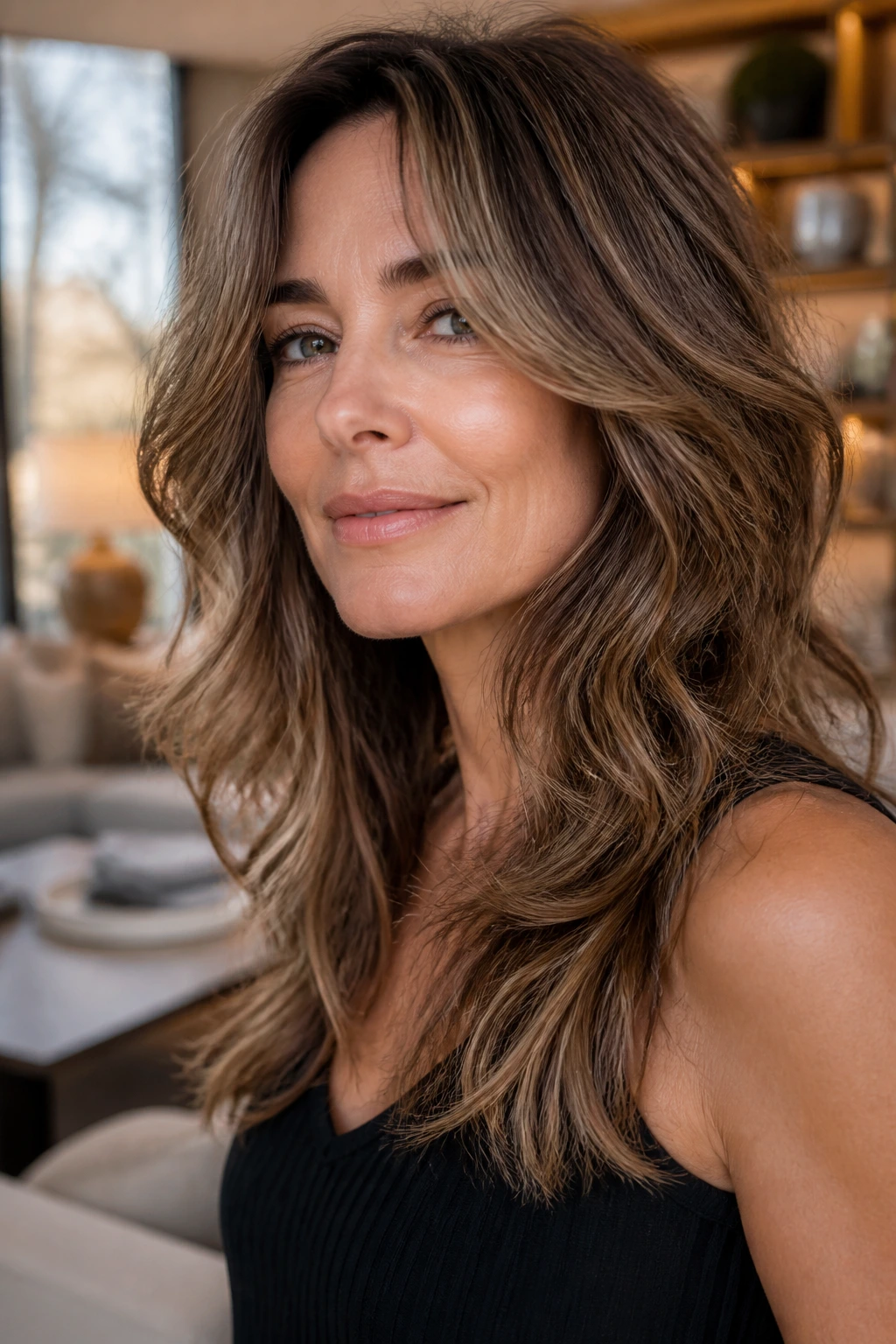Close-up of a real woman's hair with razor-cut ends creating a piecey finish in warm light