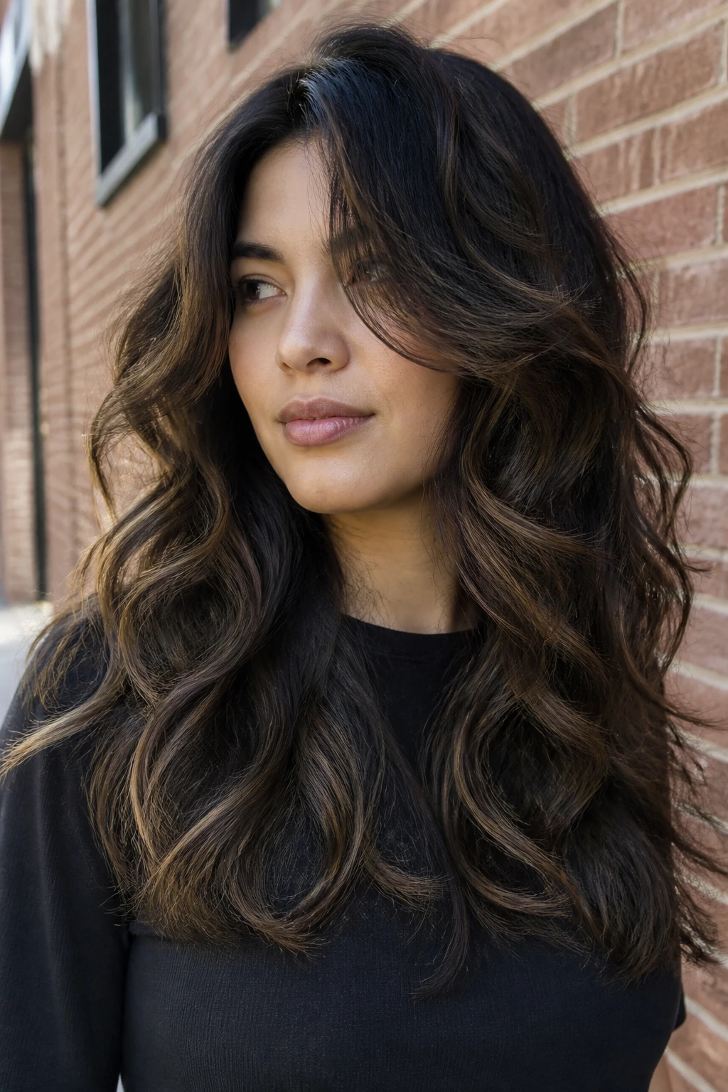 Razored layers for thick heavy hair hairstyle on real woman, close-up portrait