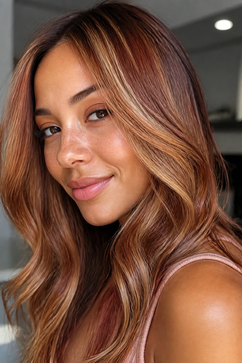 Portrait of a person with multi-tone red-blonde lowlights