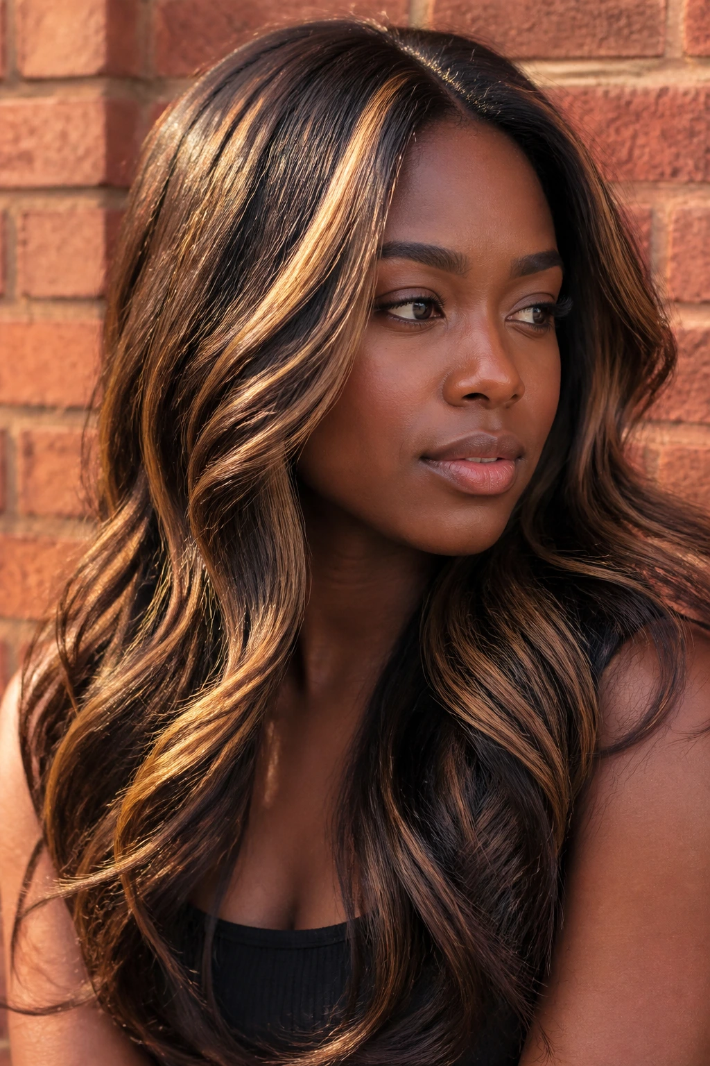 Portrait with softer retro chunky caramel highlights