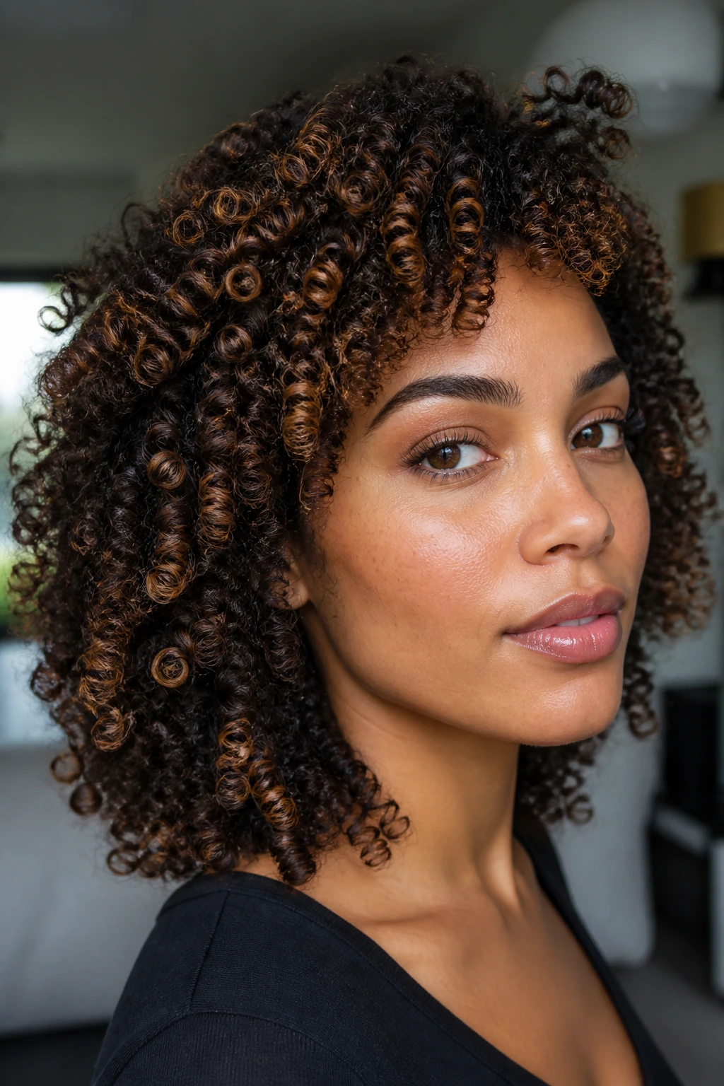 Portrait of a person with ribboned caramel on 4A/4B coils.