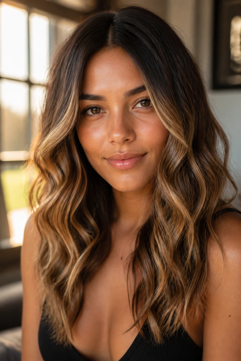 Close-up of hair showing color ribbons along beachy waves on a real person