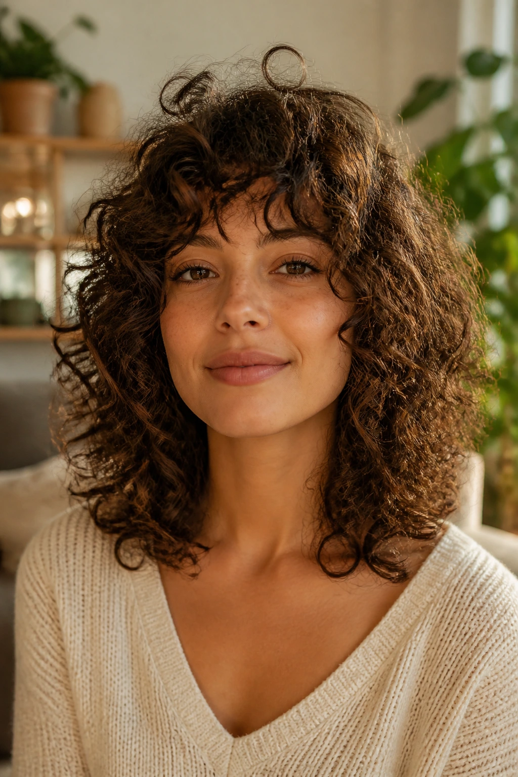 Close-up of ringlet curls with wispy ends on a real person