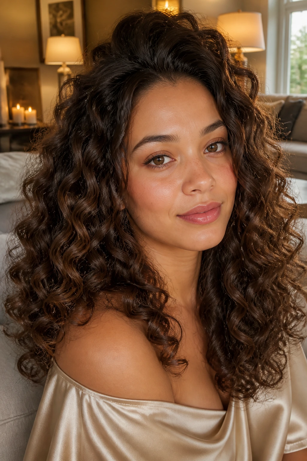 Brushed-out ringlet waves on a real woman with airy texture