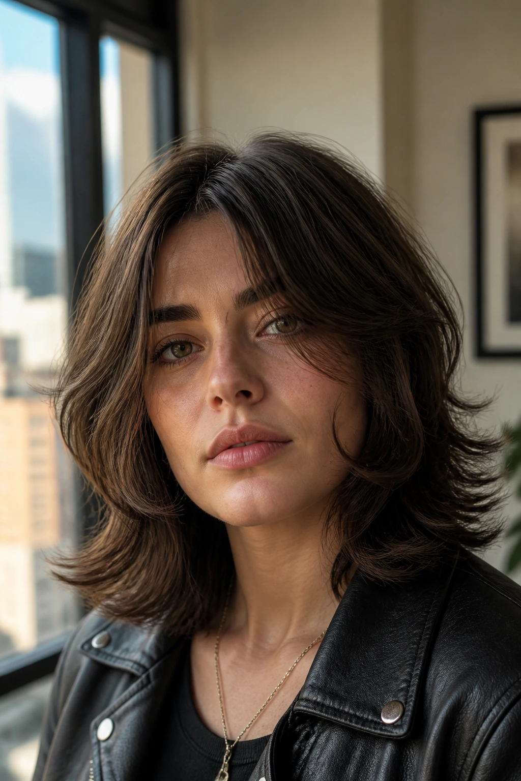 Close-up of a real person with a rocker lob and flipped ends