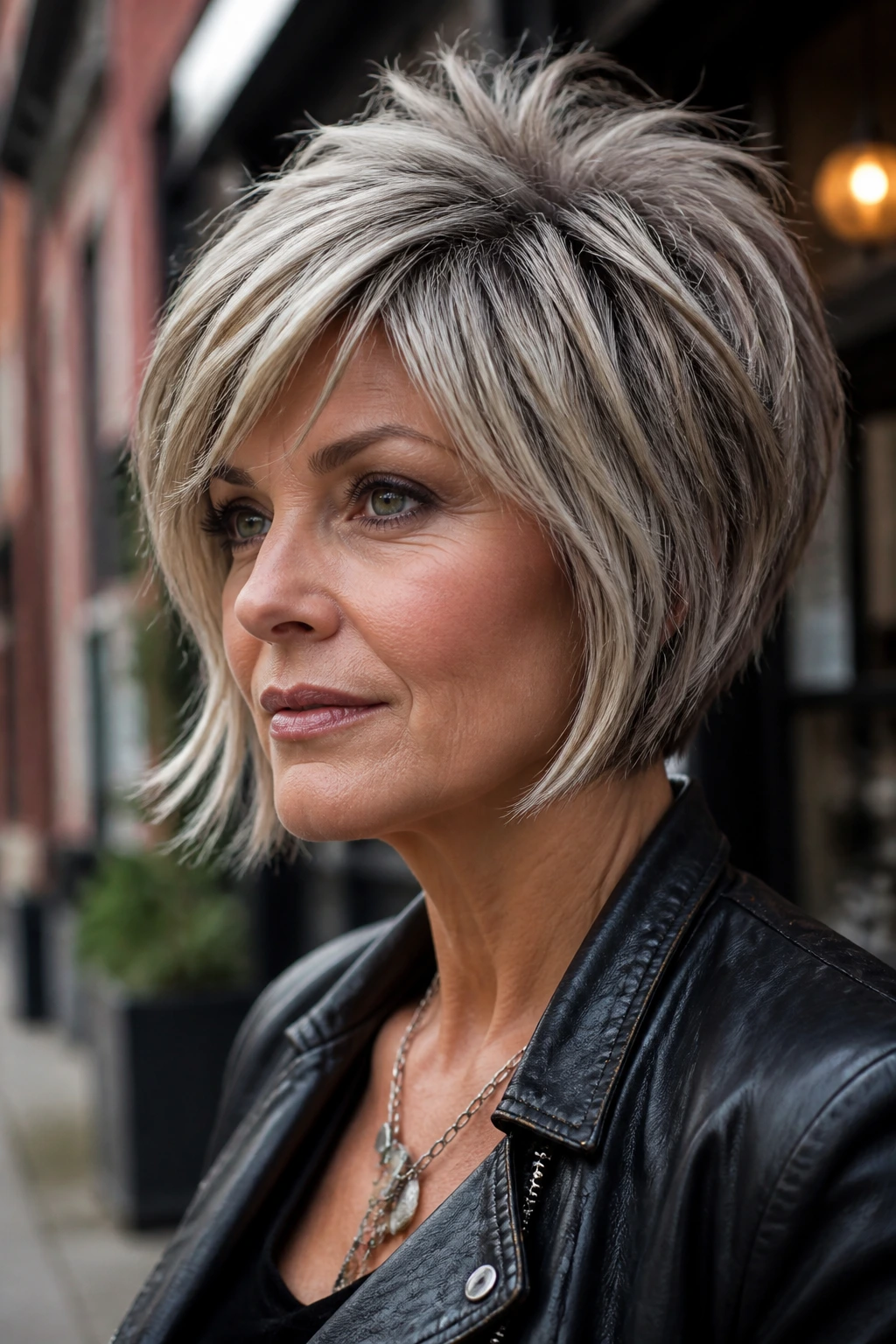 Portrait of a real woman with a rocker wedge, lifted crown and curved sides.