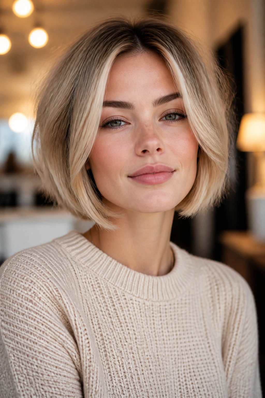 Close-up portrait showing crown lift and bend in bob.