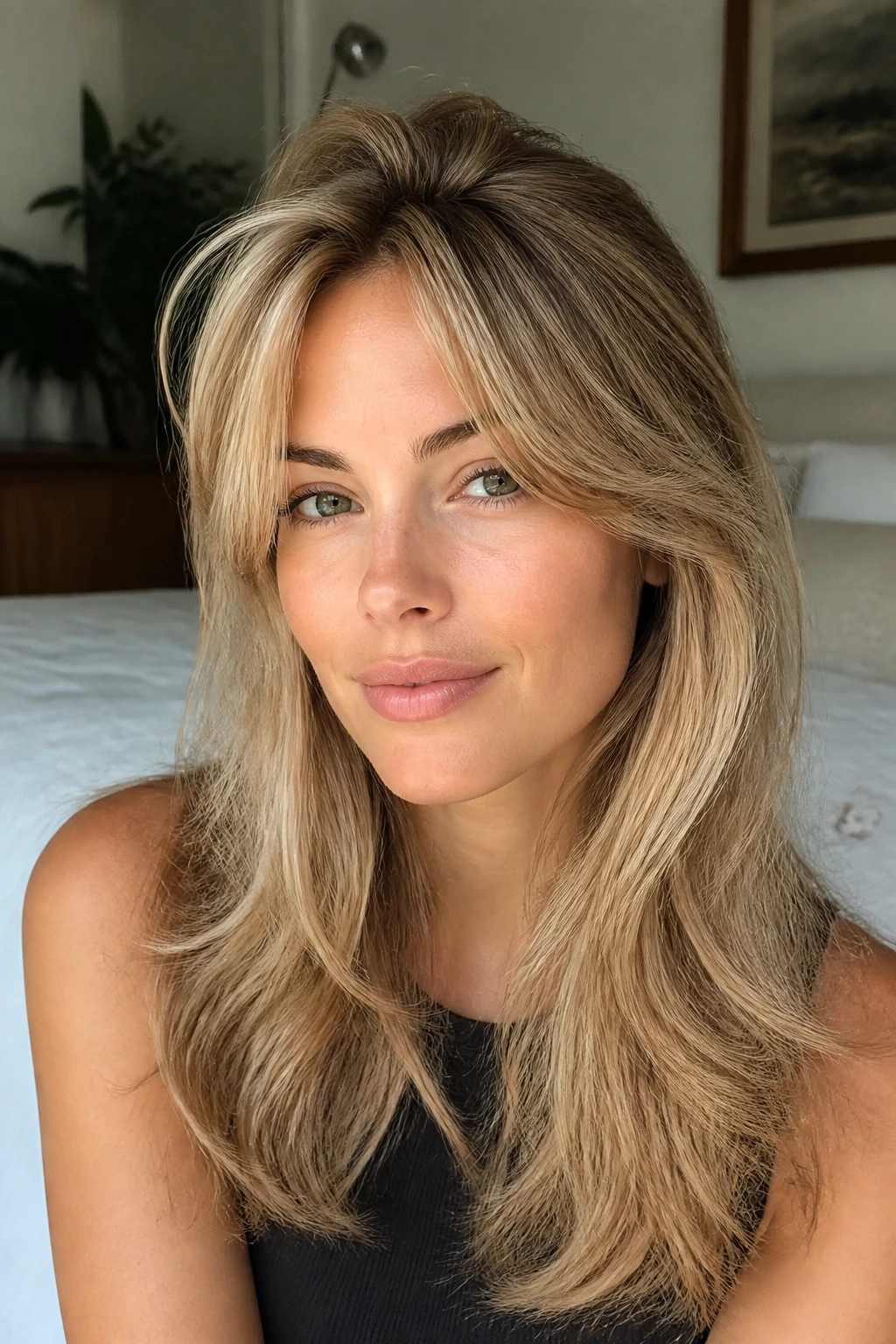 Close-up of a real woman with root-lift fringe and lifted front