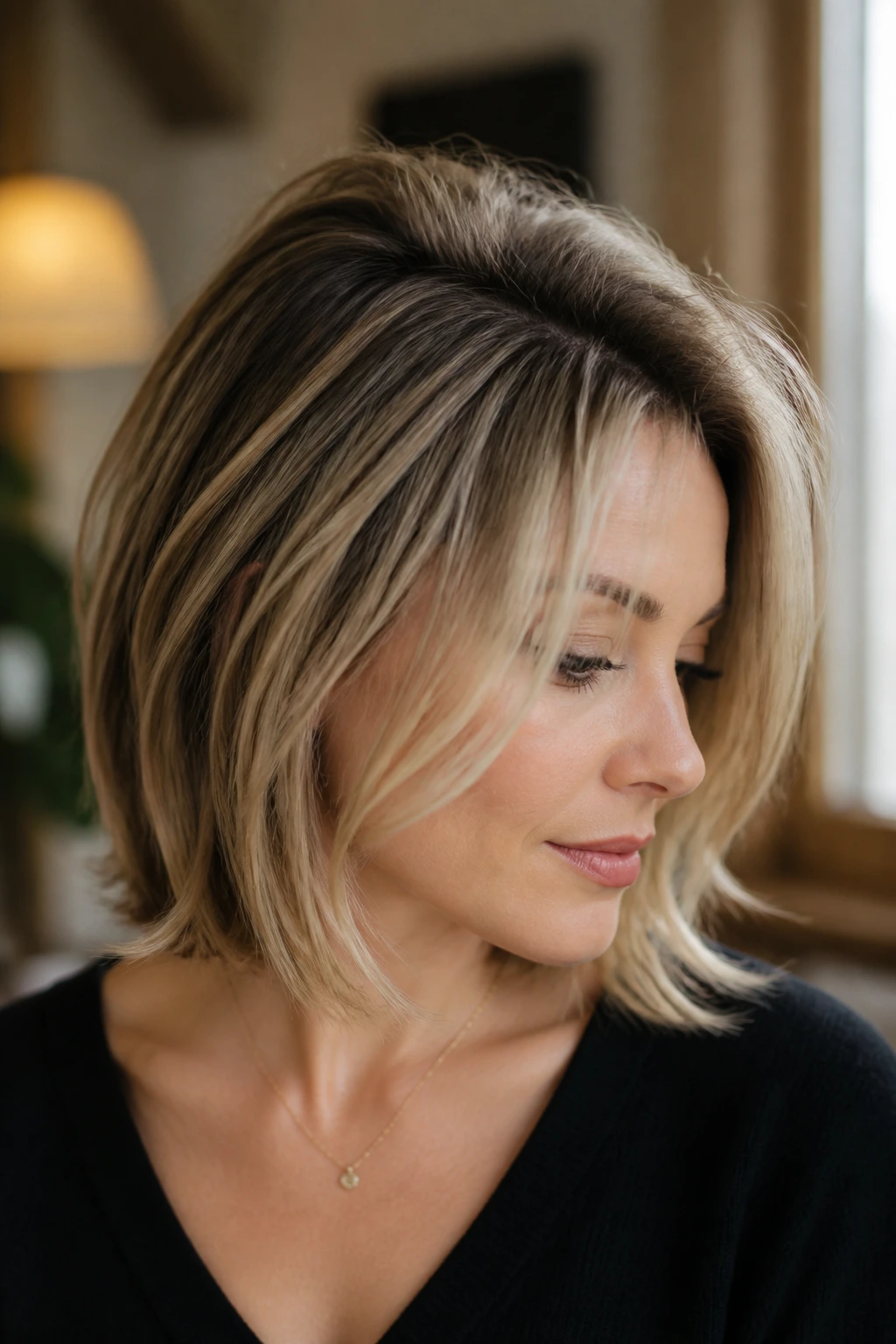 Portrait showing crown lift and defined ends for thin hair.