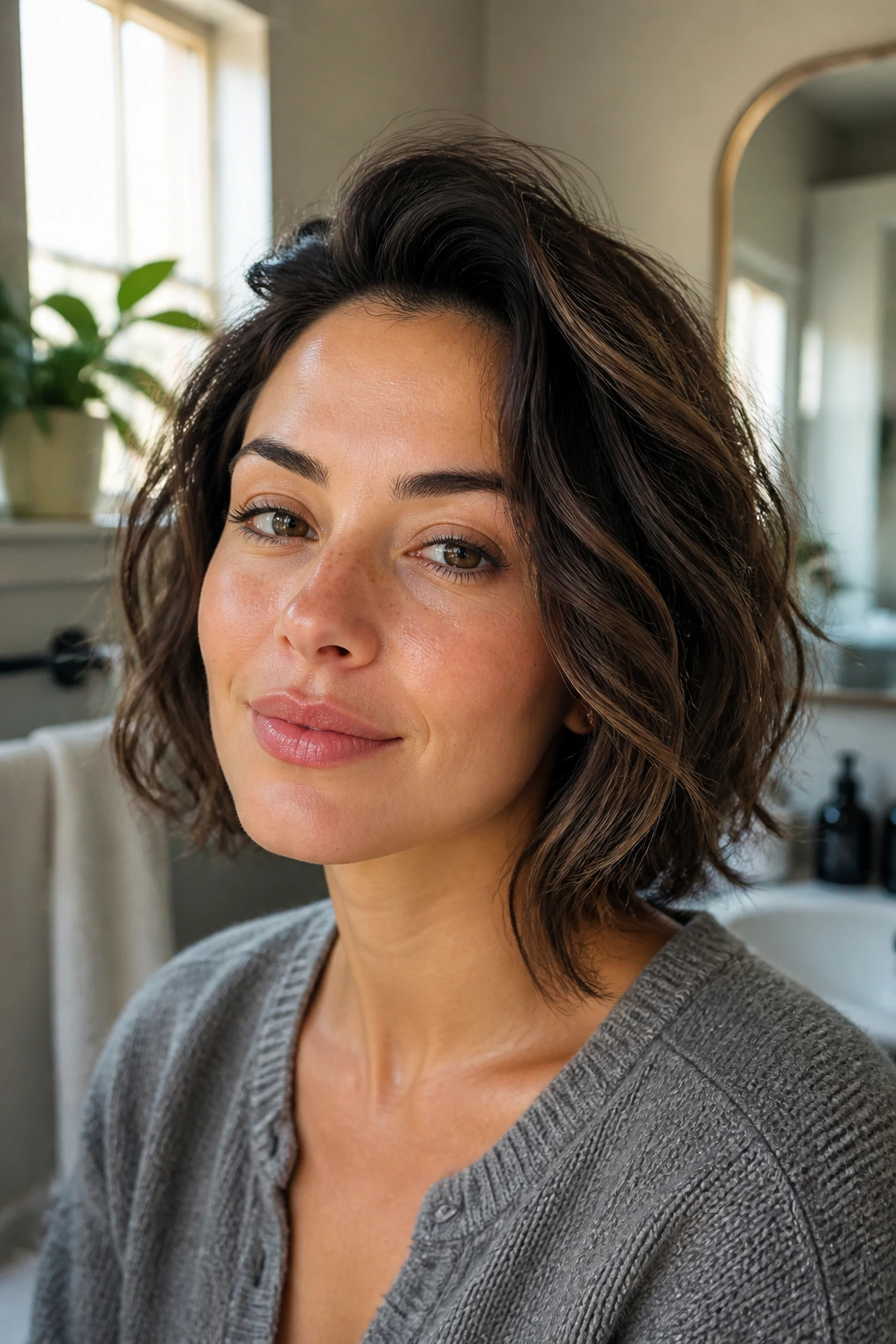 Close-up of crown with lifted roots on a real woman demonstrating root lift
