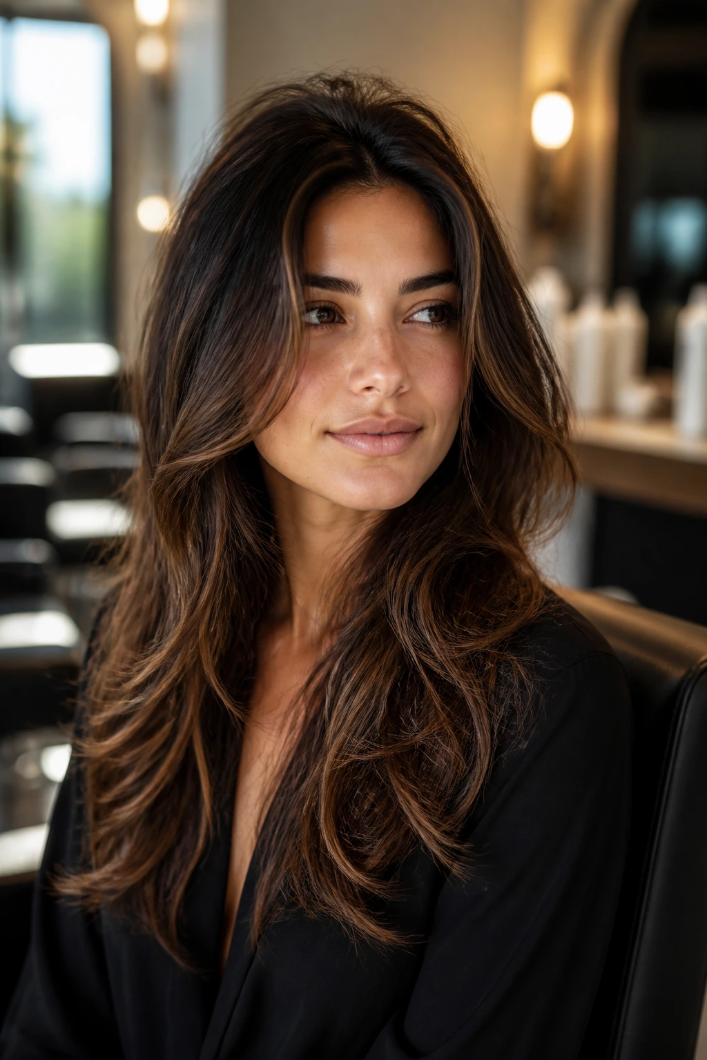 Close-up of a woman's crown with lifted roots giving volume to textured long hair.