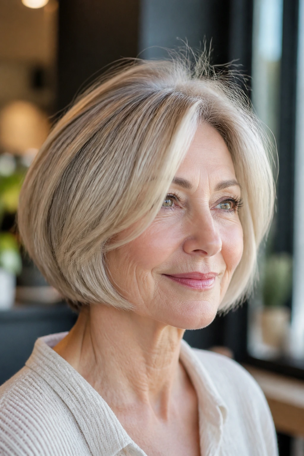Real woman with root lift and glossy pageboy ends