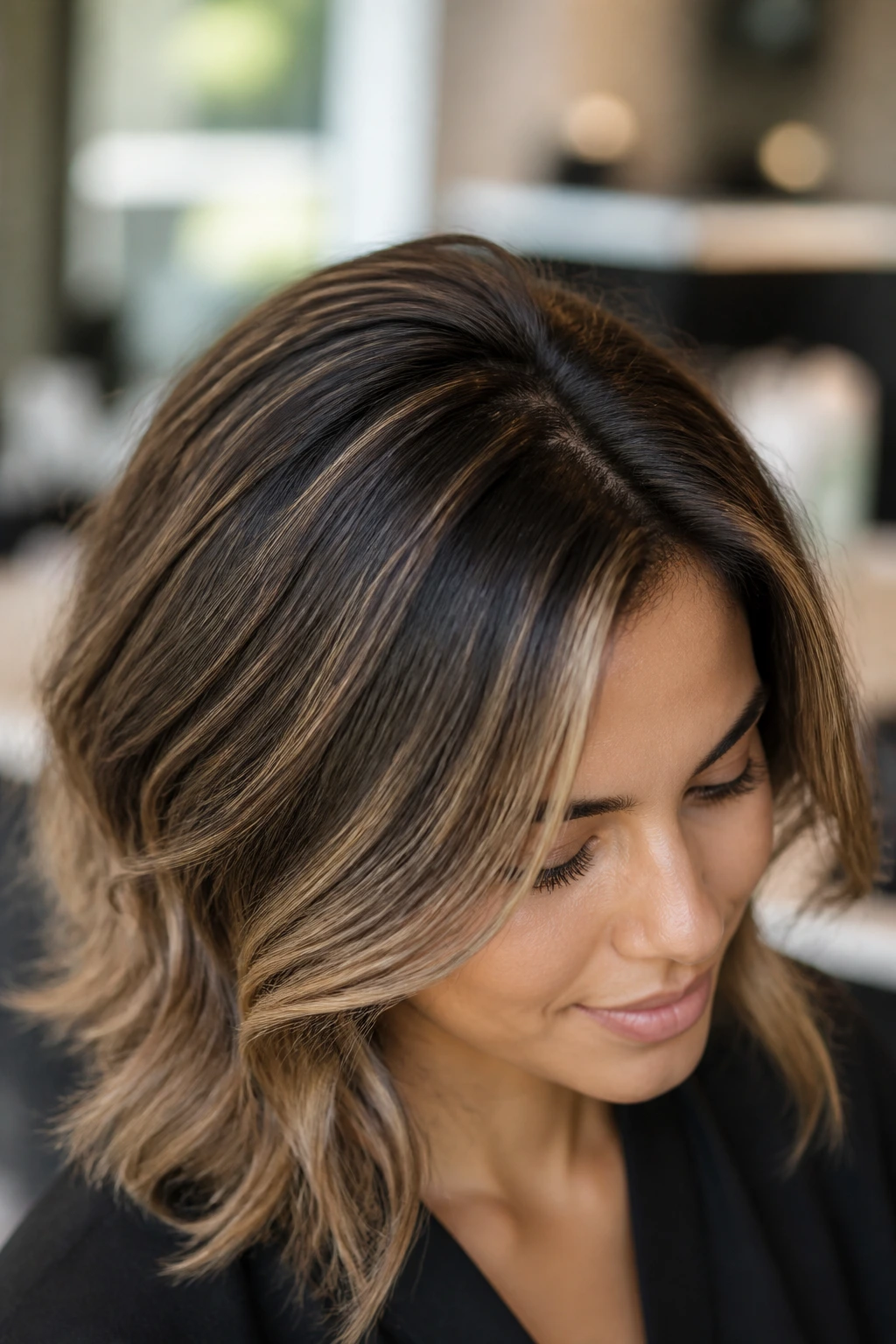 Close-up of crown highlights showing root shadow for soft grow-out