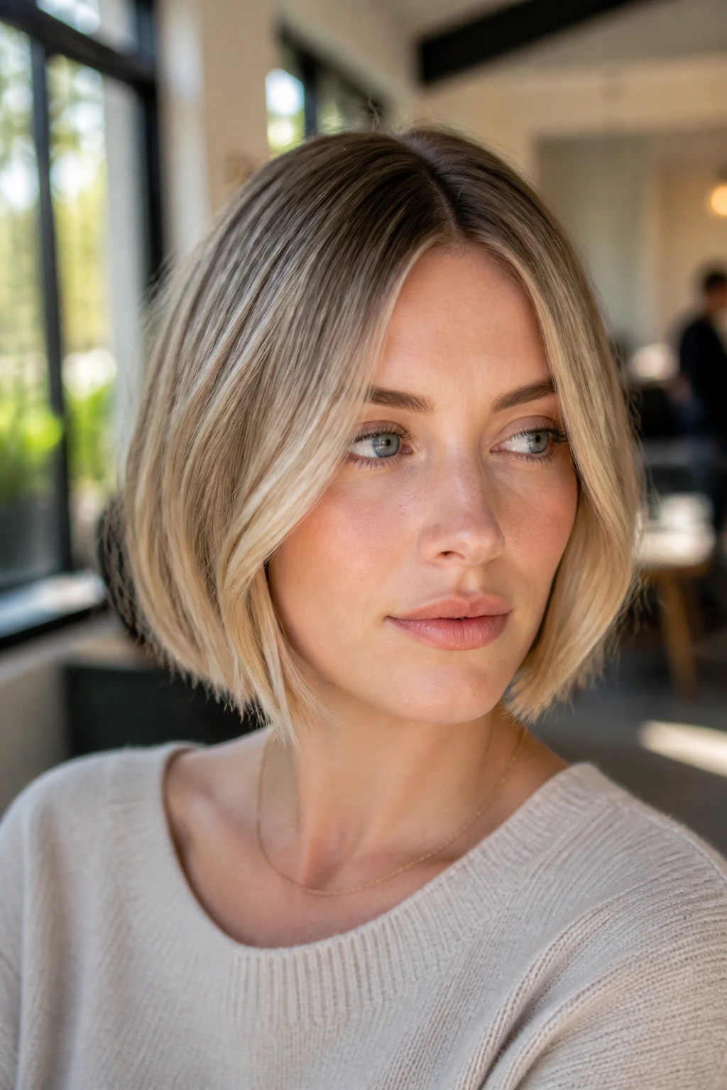 Portrait showing root-smudge and blended tones on a bob