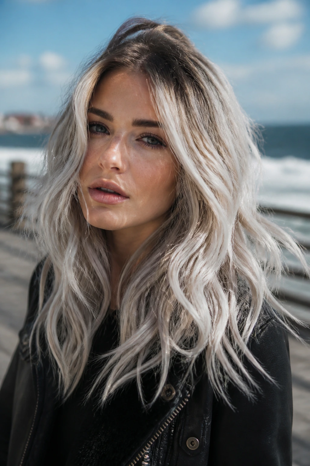Close-up of a real woman with rooted Blizzard Waves