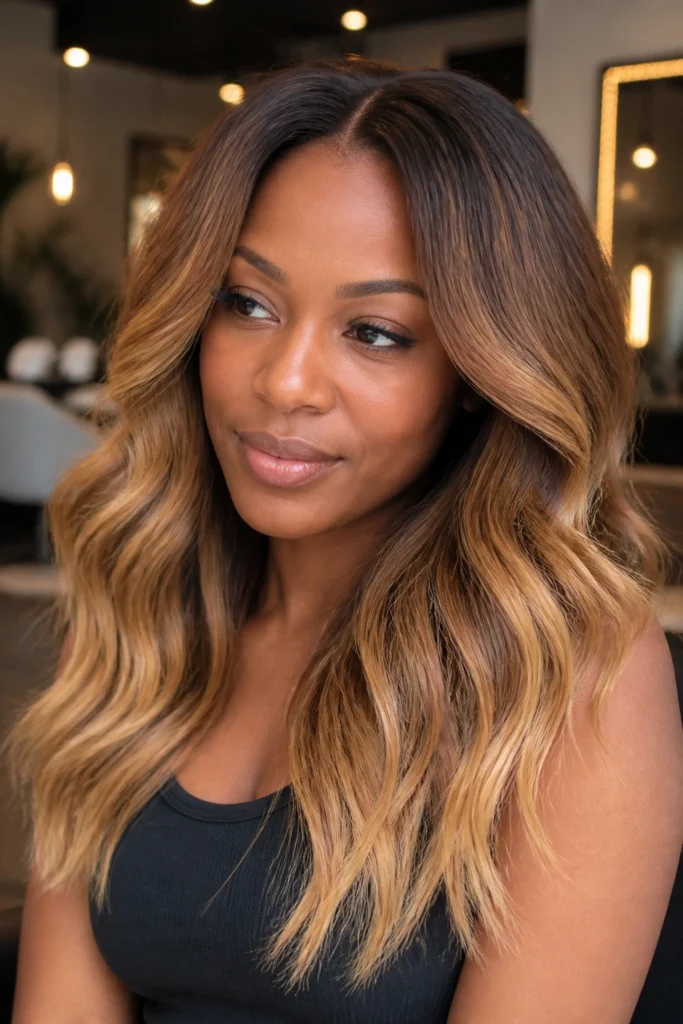 25 Warm Honey Blonde Balayage for Deep Skin Tones