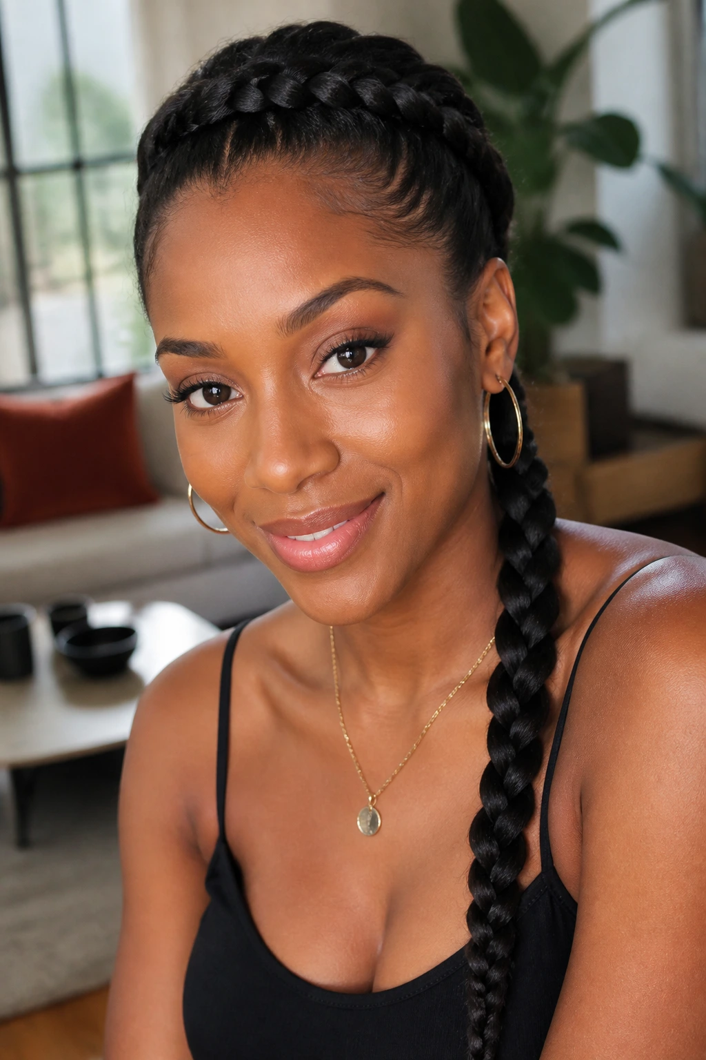 Close-up of a person with a rope-tail hybrid French braid showing rope twist at the tail