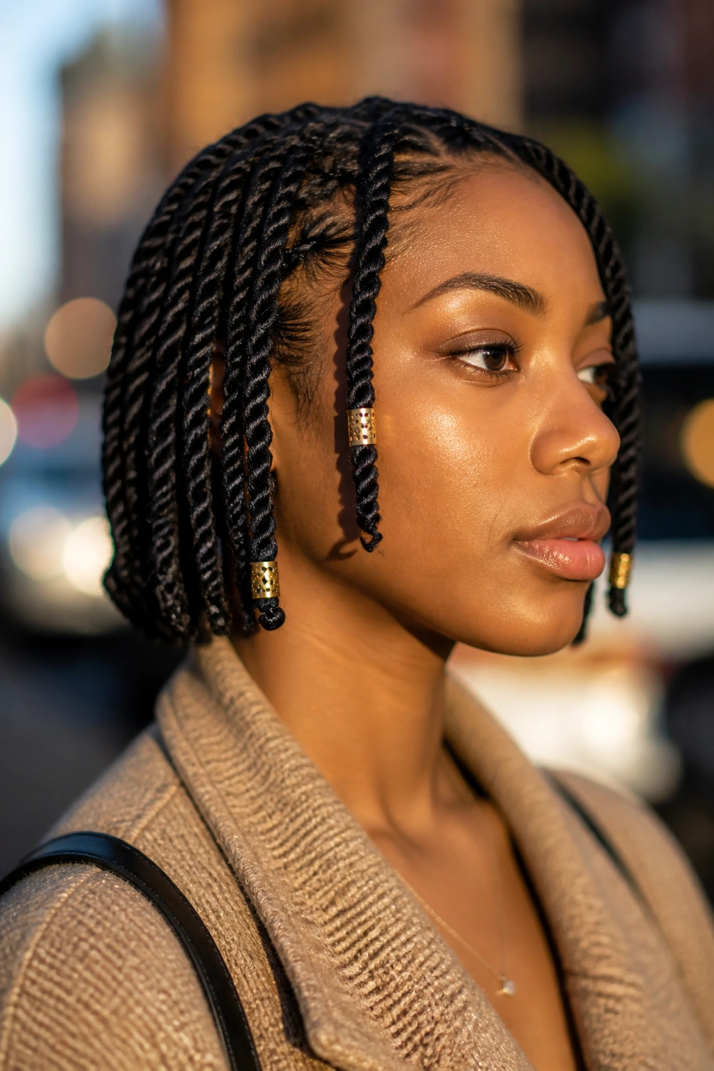 Close-up of rope twists with decorative cuffs on a real person