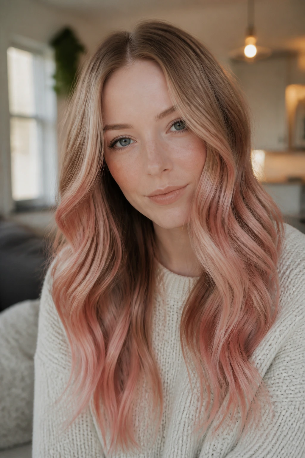 Close-up of a real woman with rose gold strawberry ends
