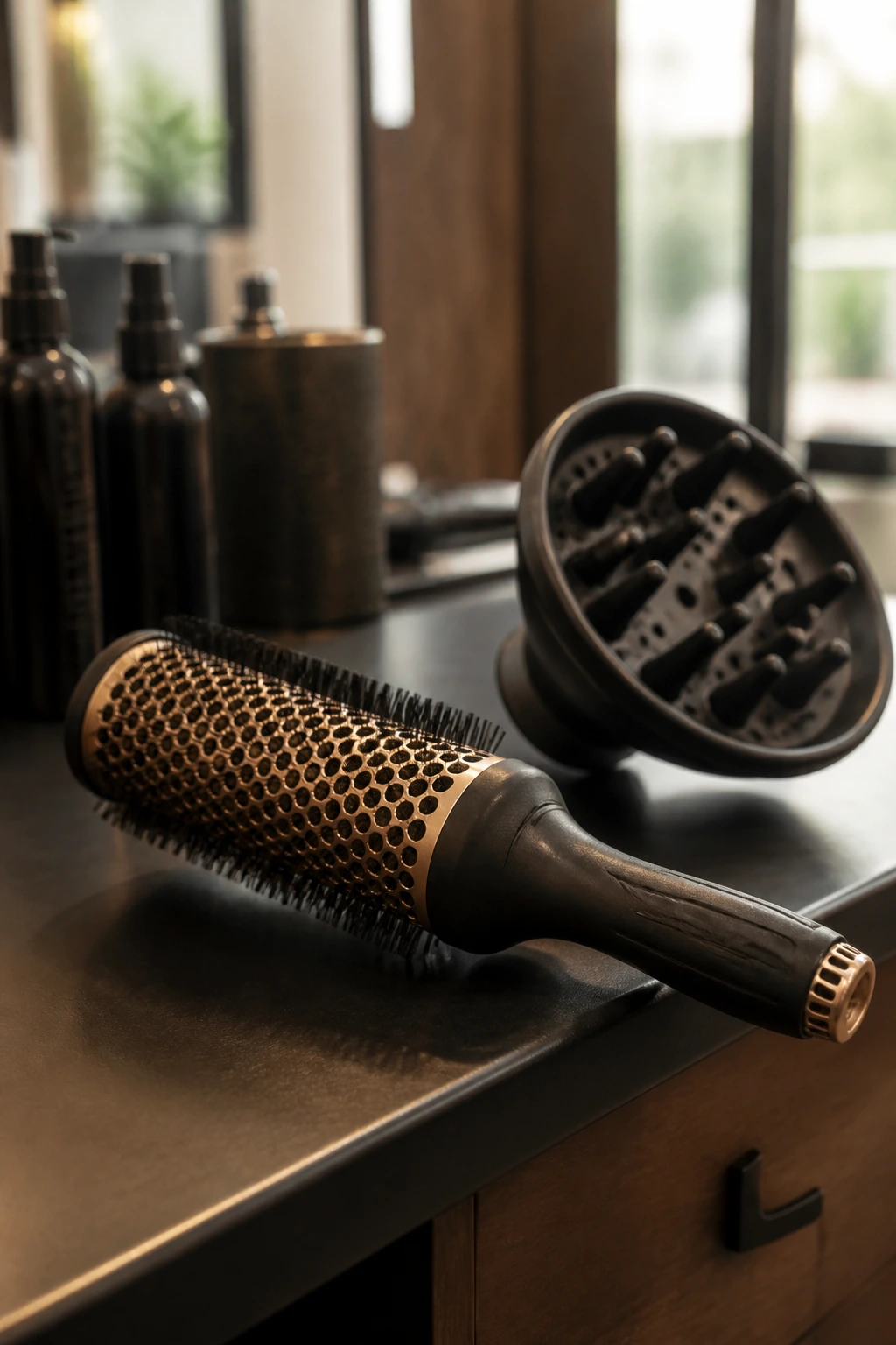 Close-up of a round brush used for texturing hair