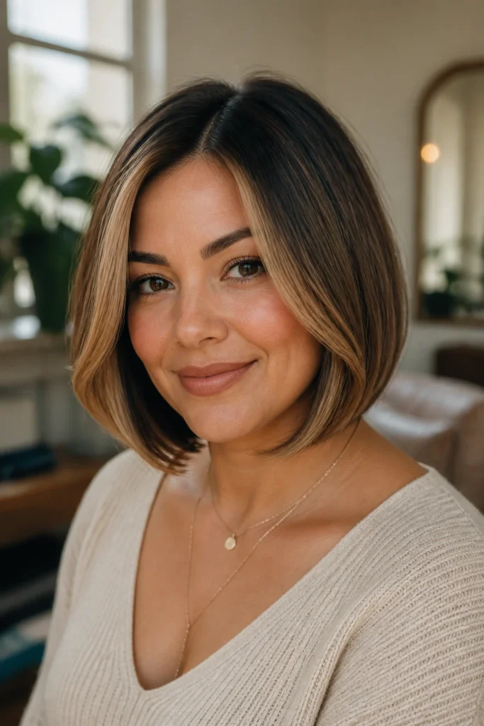 25 Thick Bobs for Round Faces with Money Piece Highlights