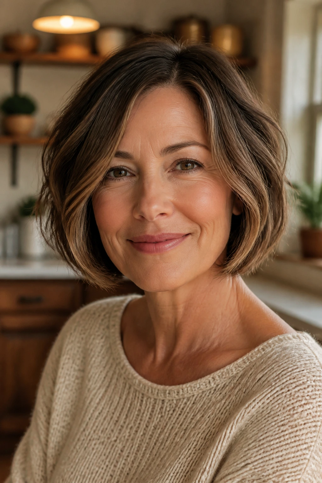 Close-up of rounded bob with ends tucked under