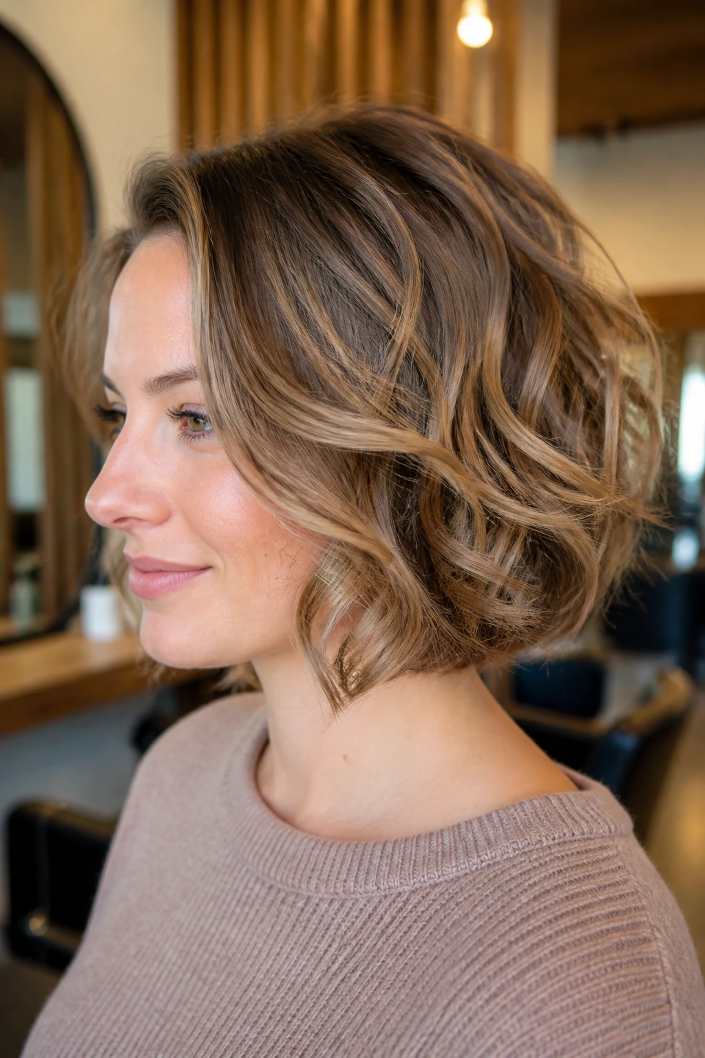Portrait of a woman with rounded bob and internal underlayers