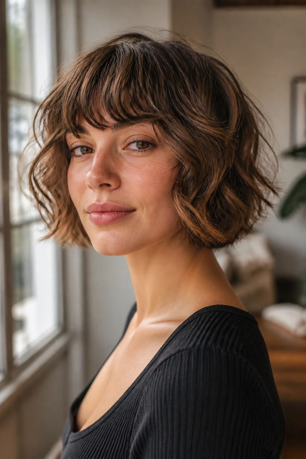 Portrait of a real person with Rounded French Bob Shag