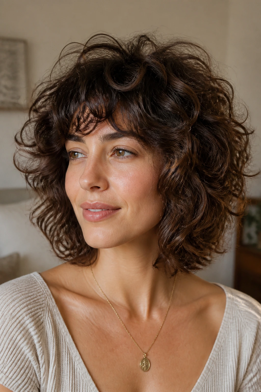 Portrait of a person with a rounded halo lob and crown lift