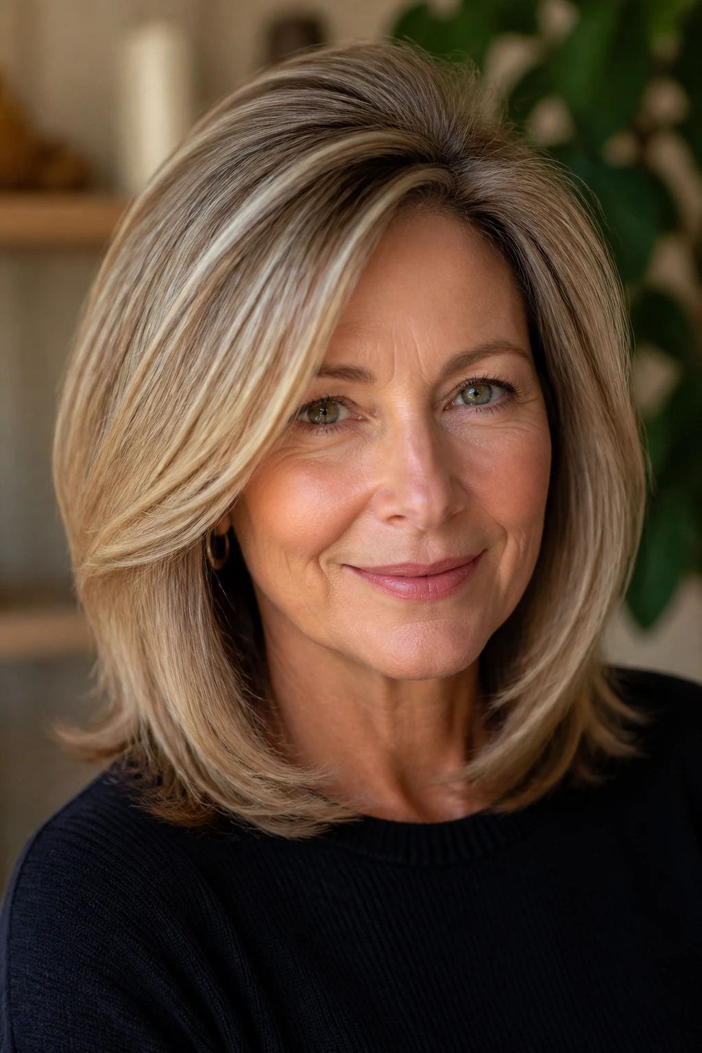 Portrait of a woman with rounded layers and a lifted crown for volume