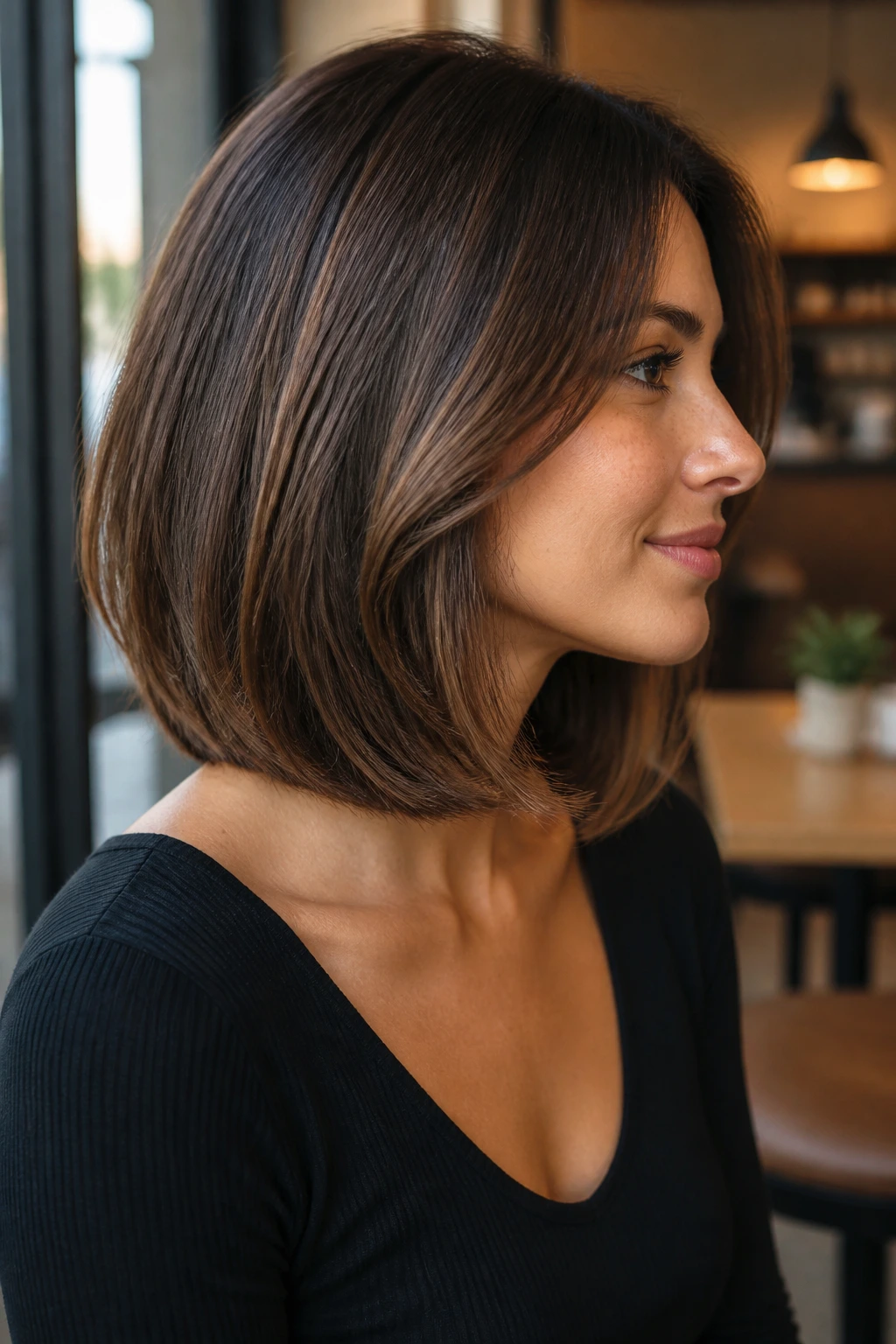 Portrait of a person with rounded lob and blended layers