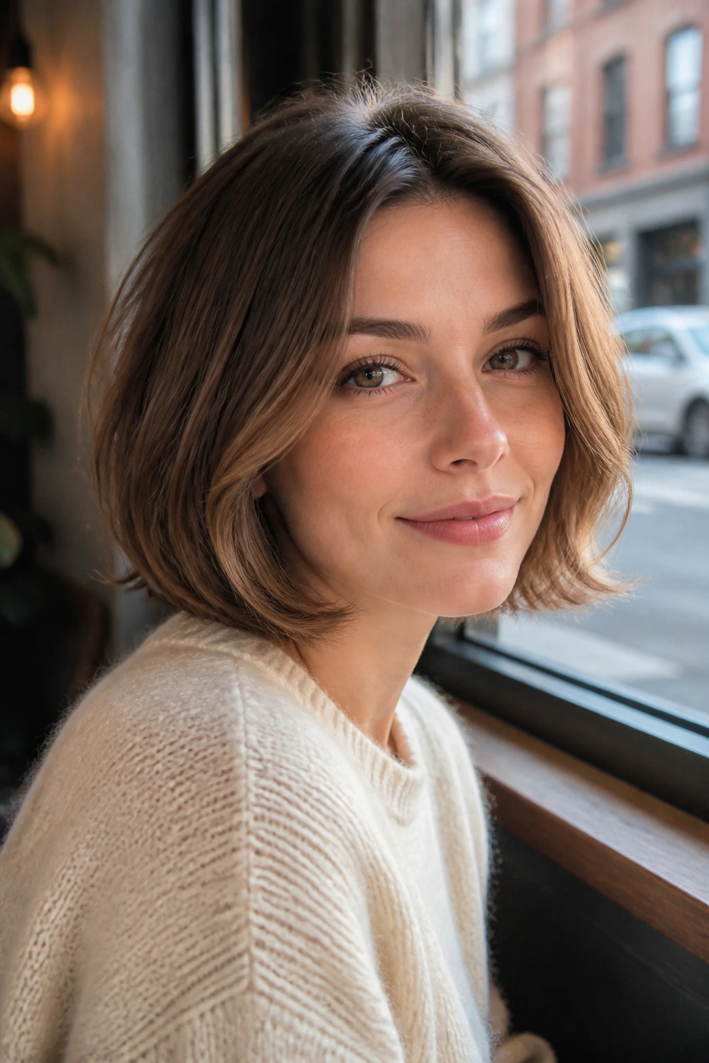 Rounded lob with loose volume on a real woman