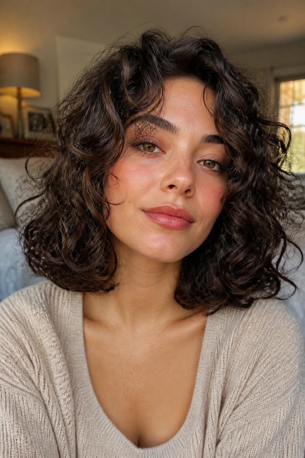 Rounded midi cut with full ends on real woman portrait