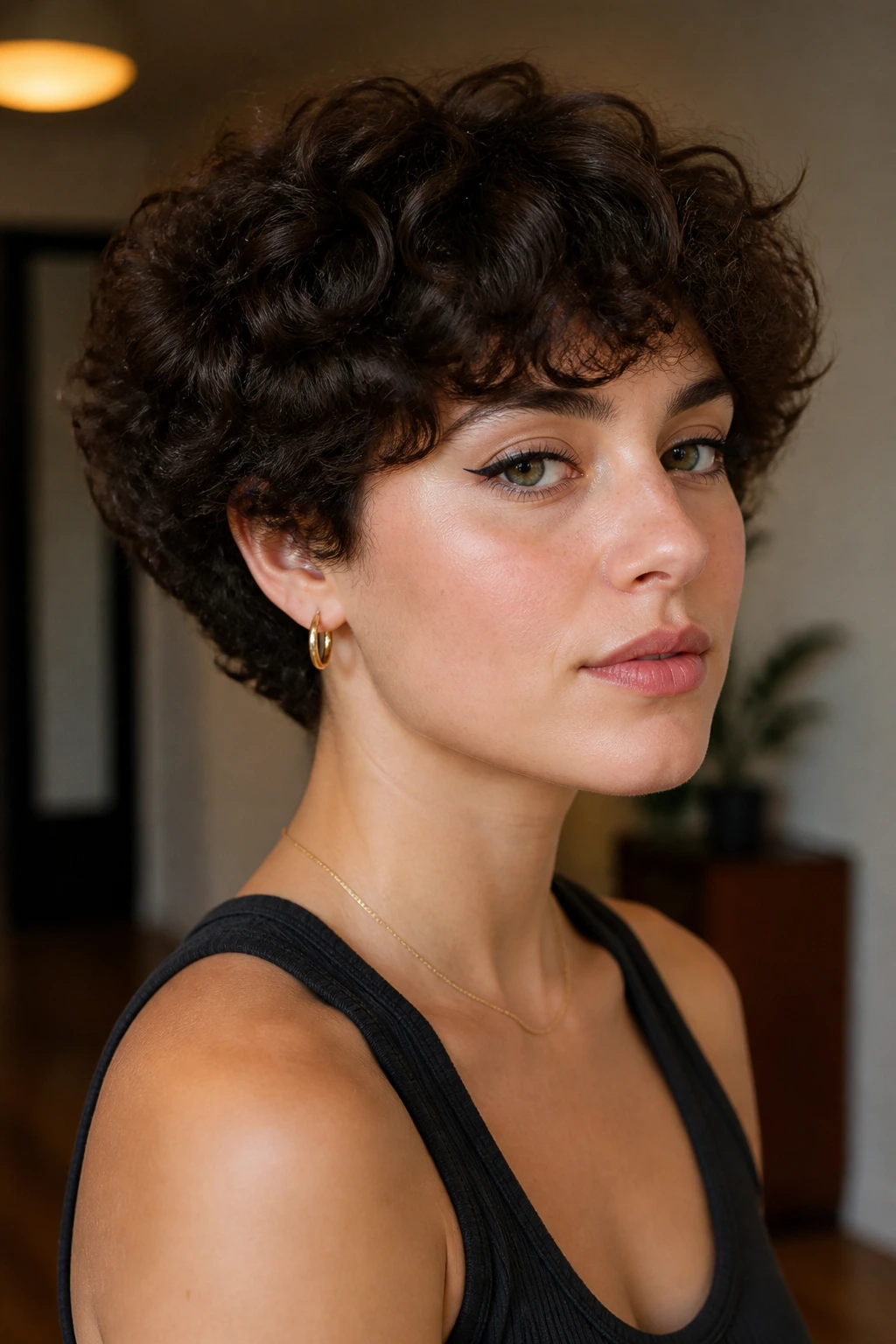 Real person with rounded mushroom cut and curved perimeter