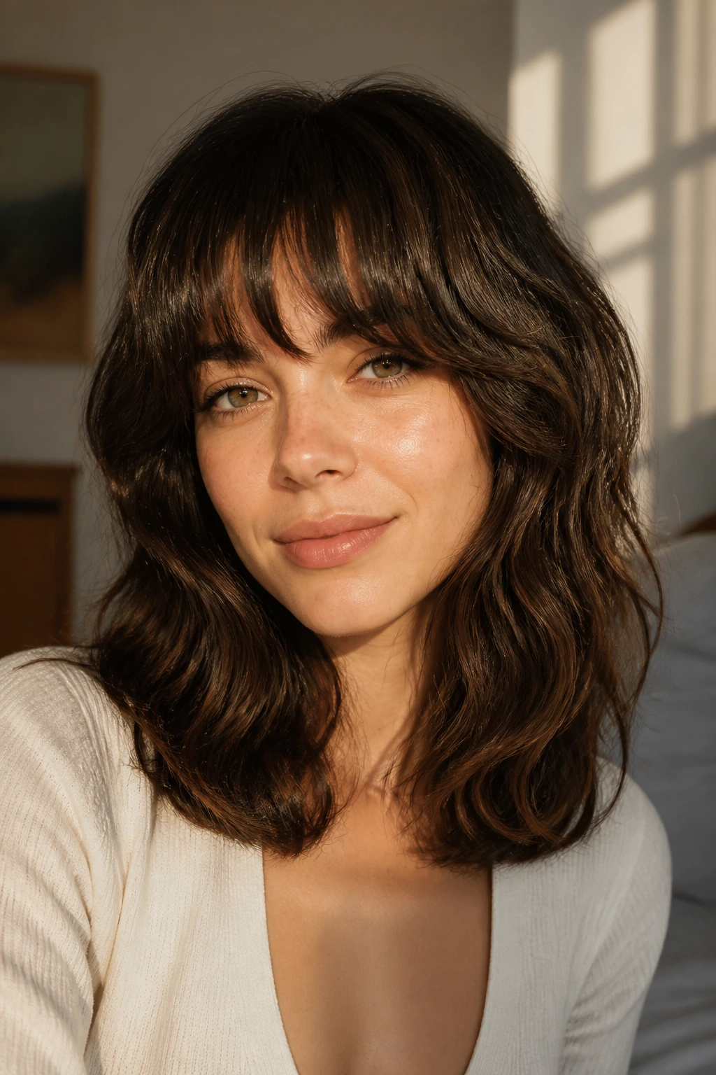 Close-up of hair showing rounded outline around waves sit naturally