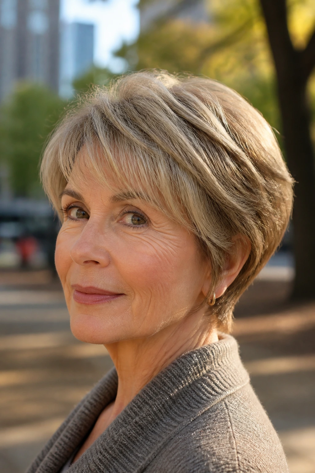 Portrait of woman with rounded wedge cut showing crown fullness
