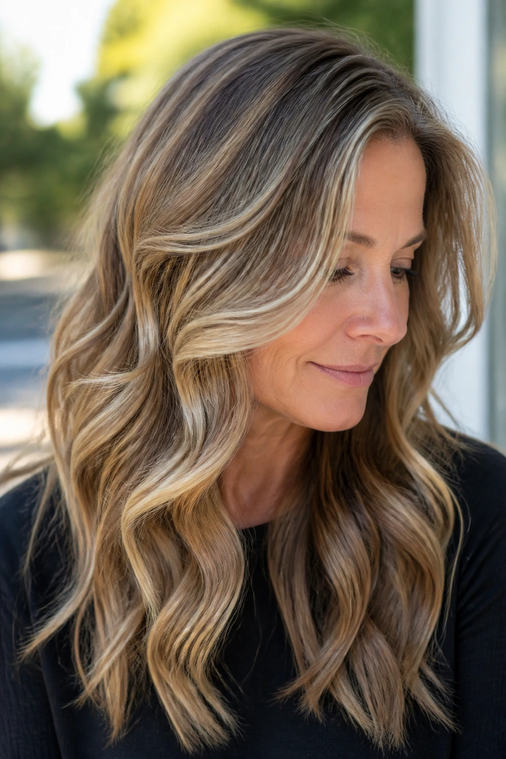 Close-up of a real woman's S-shaped waves with babylight ribbons in natural light